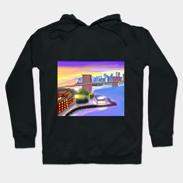 Sunset at the Brooklyn Bridge Hoodie by Haborand